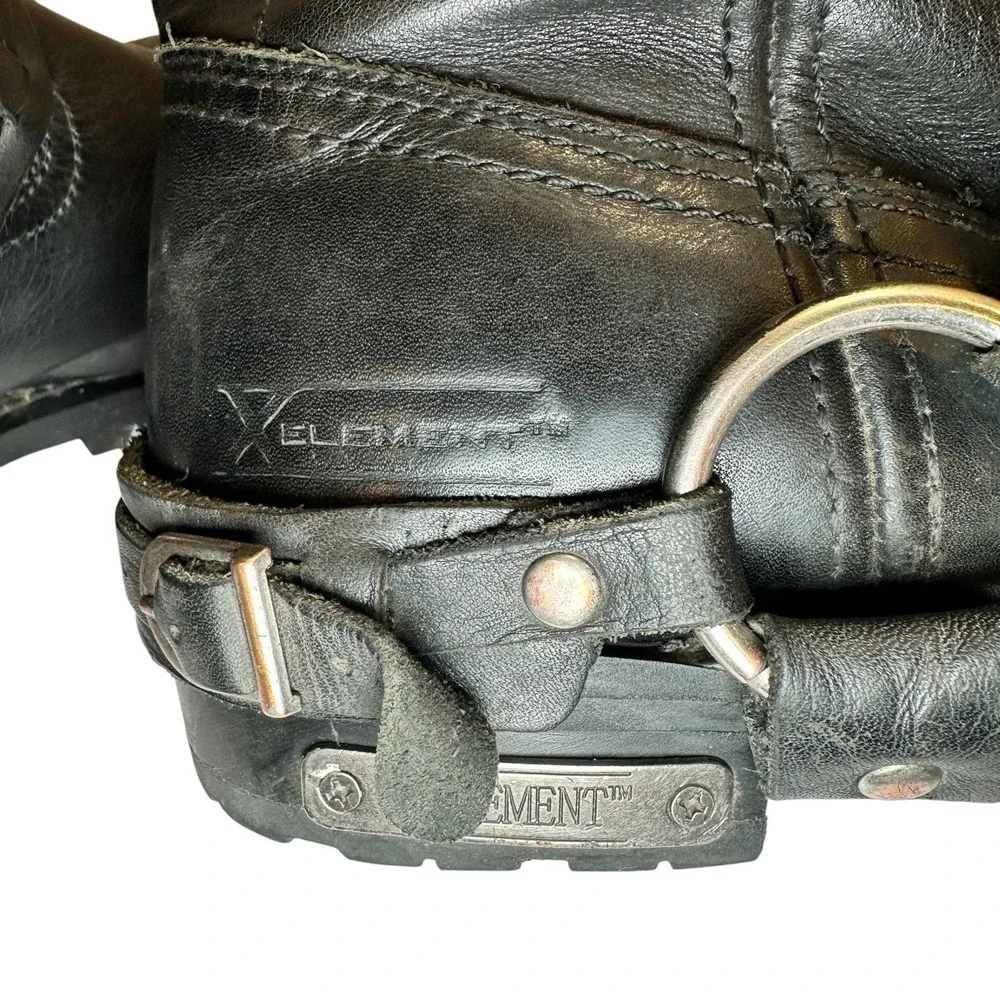 Xelement Men's 10 M Black Leather Eagle Harness Motorcycle Boots Vibram Sole